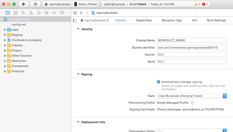 Ionic Framework: how to code sign